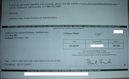 Airborne Class Action Lawsuit Settlement Check Airborne Class Action Lawsuit Settlement Check