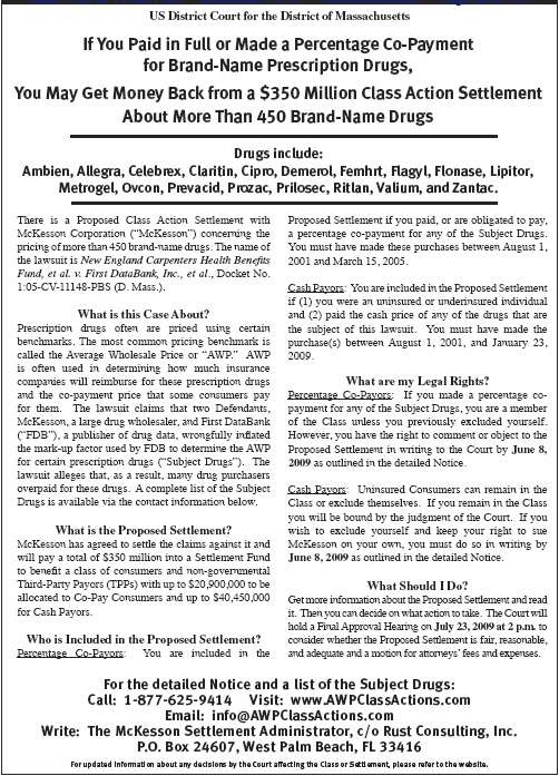 AWP Class Action Summary Notice AWP Class Action Summary Notice
