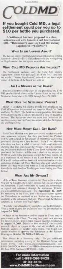 Cold MD Short Form Notice ColdMD Short Form Notice