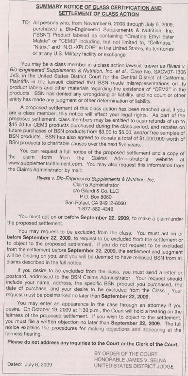 BSN Supplements Short Form Notice BSN Supplements Short Form Notice