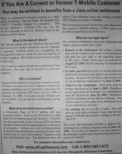 T-Mobile ETF Class Action Lawsuit Settlement Summary Notice T-Mobile ETF Class Action Lawsuit Settlement Summary Notice