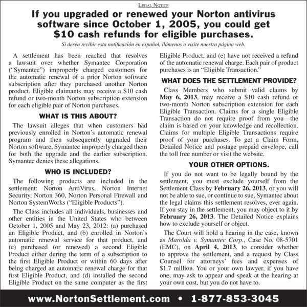 Norton Settlement Notice Norton Settlement Notice