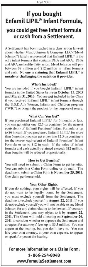 Enfamil LIPIL Formula Settlement Notice