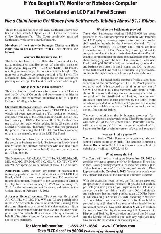 LCD Settlement Notice LCD Settlement Notice
